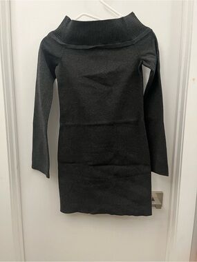 Sunday Best Ribbed Knit Off-Shoulder Dress - Charcoal
